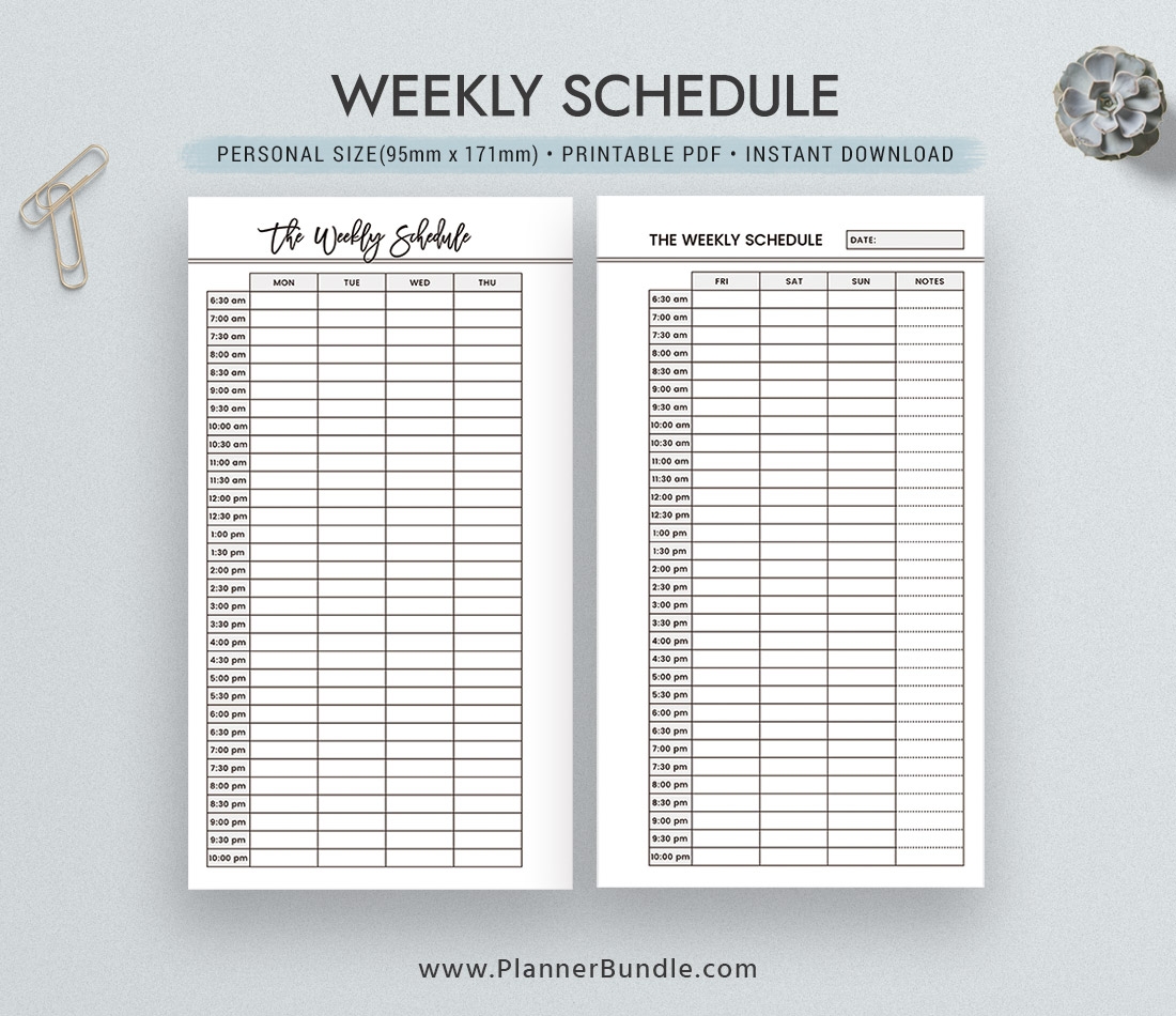 Weekly Schedule Printable Planner Inserts Personal Size Planner Design Planner Template Planner Pages Best Planner Filofax Personal PlannerBundle
