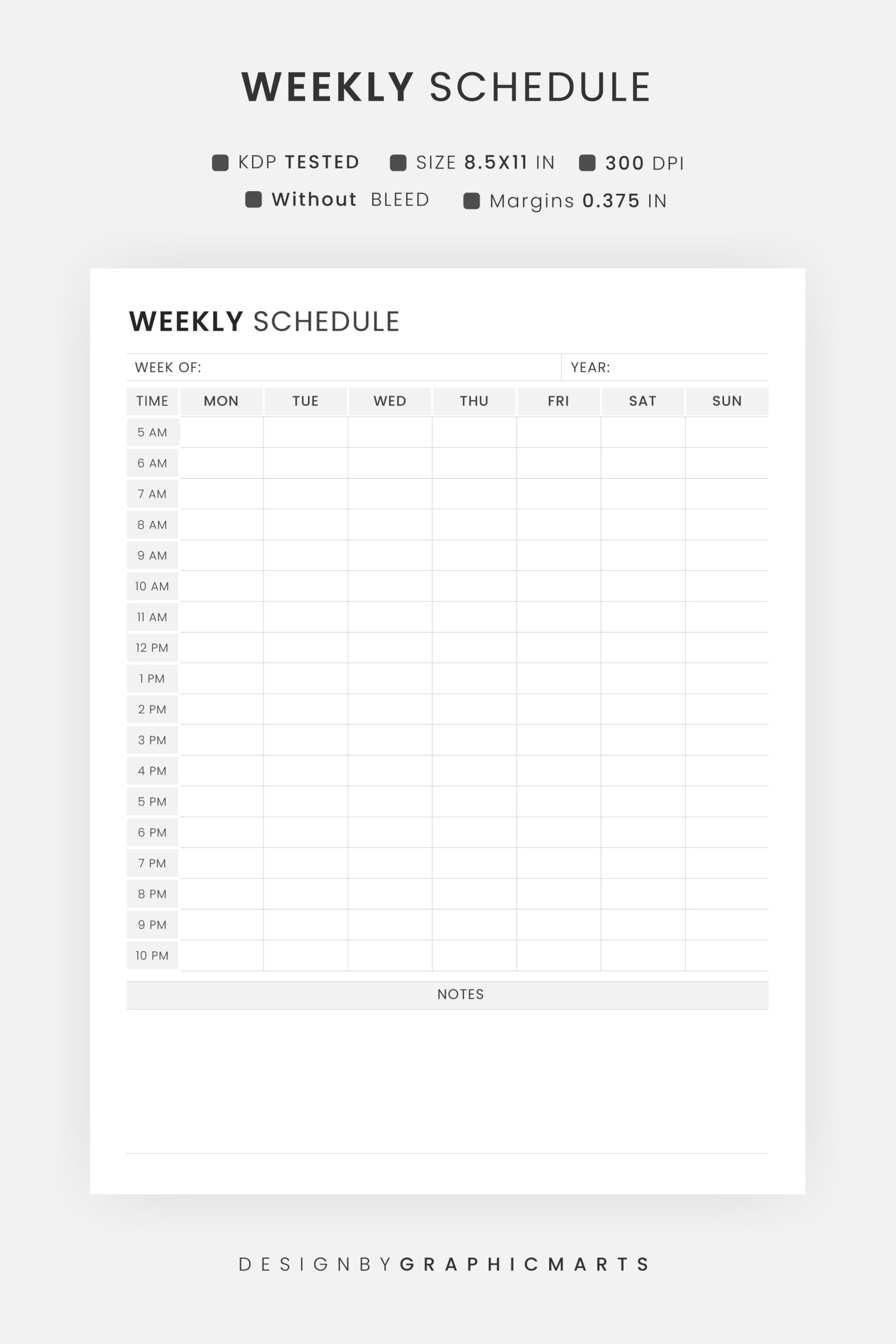 Weekly Schedule Template Printable 8 5 X 11 Inches Graphic Marts