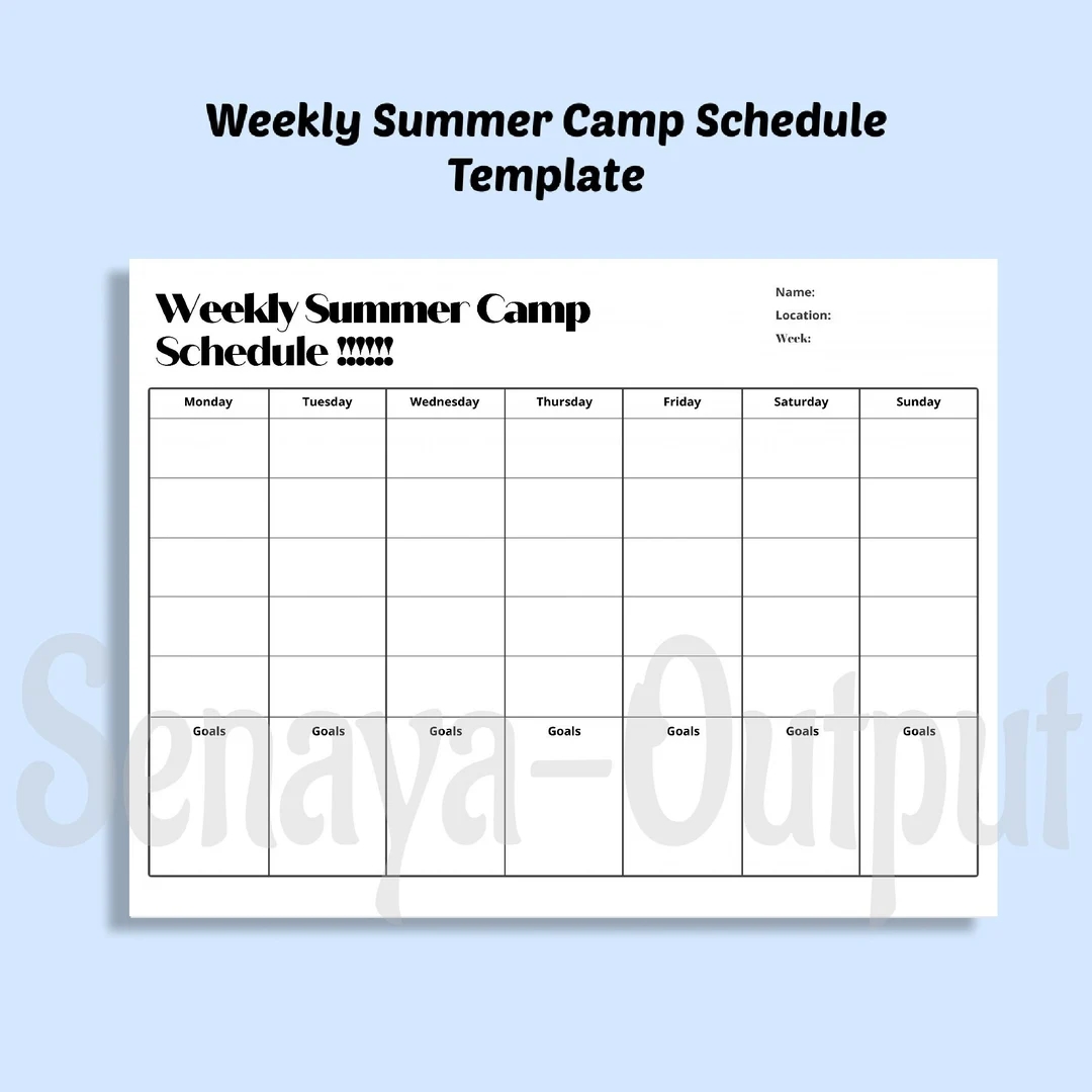 Weekly Summer Camp Schedule Template Task Planner Activity Planner For Kids Instant Download Printable June July And August PDF Etsy