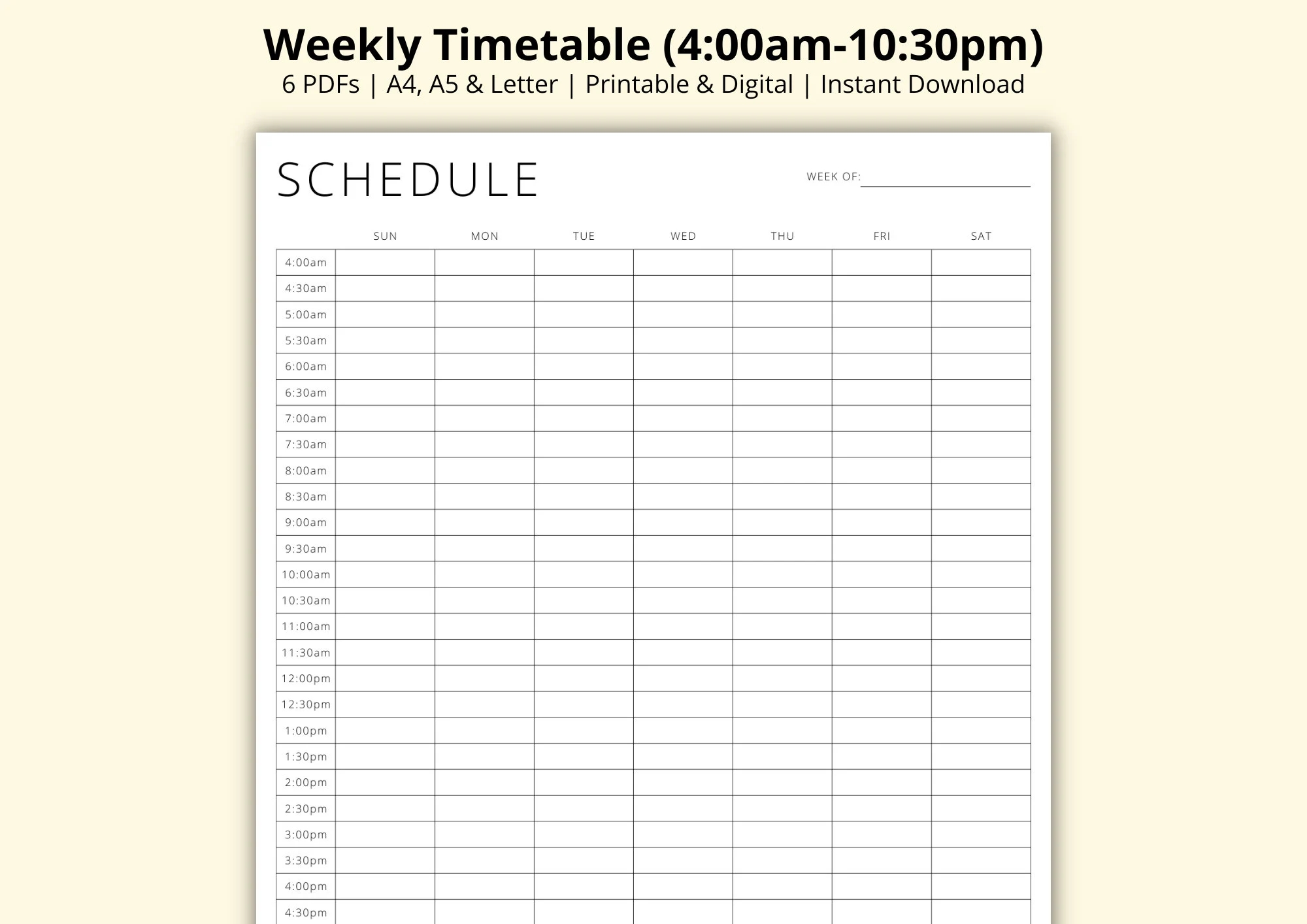 Weekly Timetable 30 Minute Interval Planner Template Appointment Sheet Revision study Schedule Tracker Printable digital A4 a5 letter Etsy
