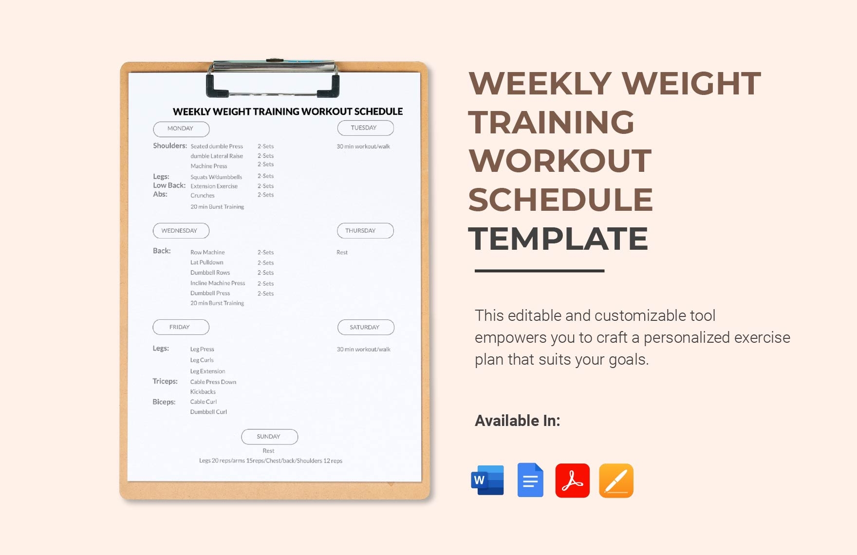 Weekly Weight Training Schedule Printable