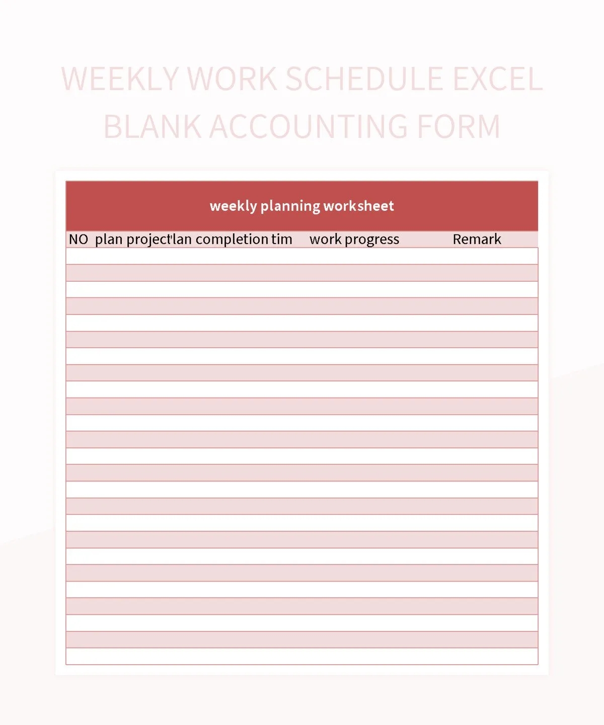 Weekly Work Schedule Excel Blank Accounting Form Excel Template And Google Sheets File For Free Download Slidesdocs