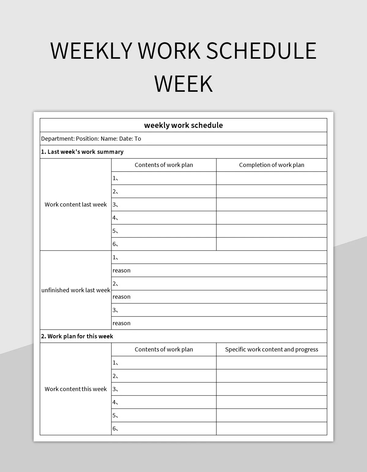 Printable Weekly Work Schedule Template Excel