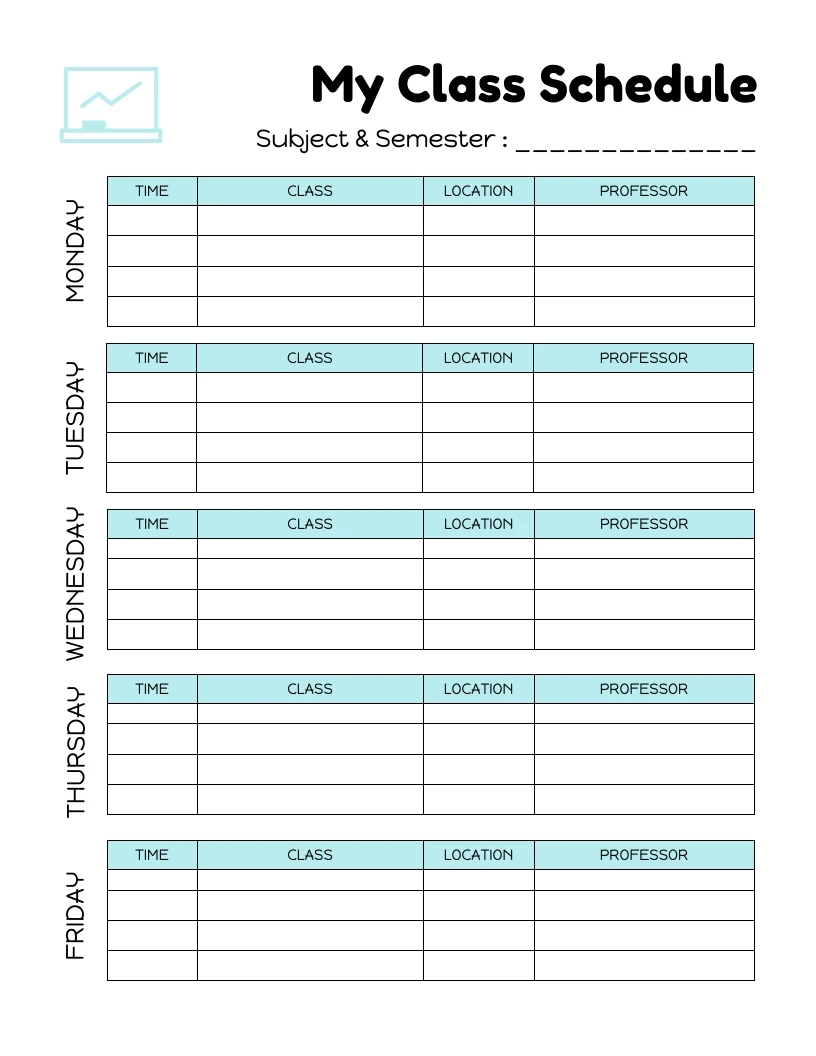White Simple My Class Time Schedule Template Venngage