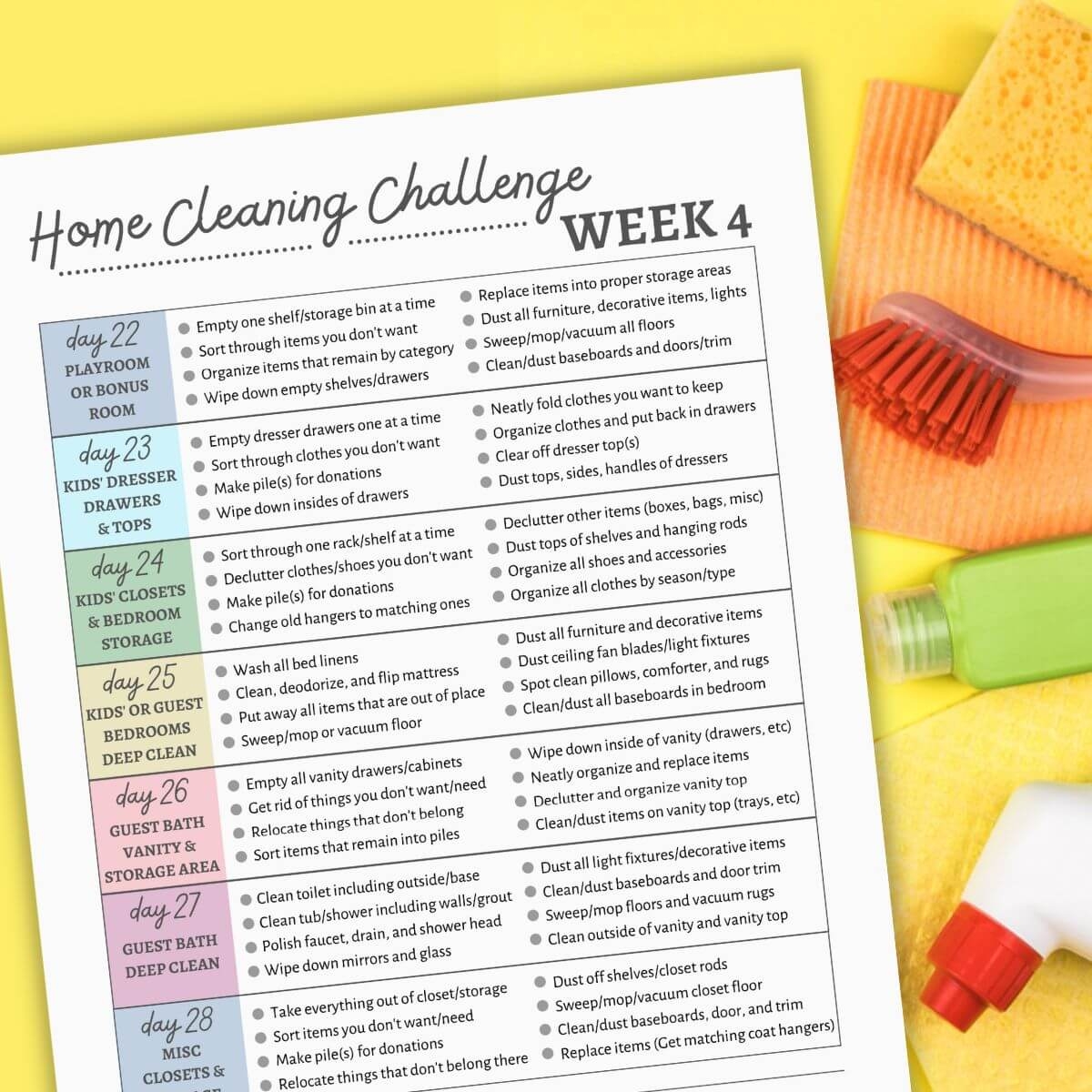 Whole Home Cleaning And Organizing Challenge Week 4 Checklist