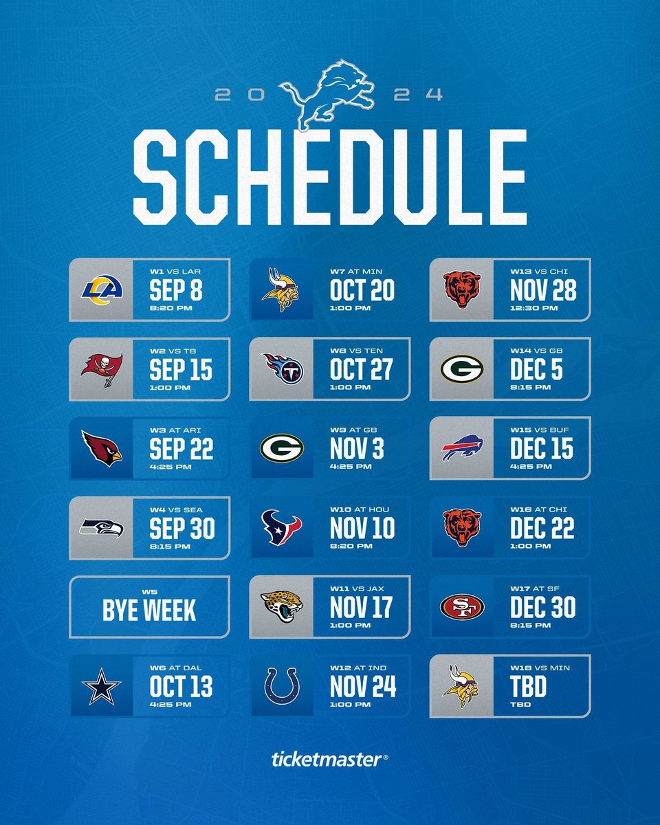 Woodward Sports Network On X The Detroit Lions 2024 Schedule Has Officially Been Released Lions Https t co TIFojqPXwe X