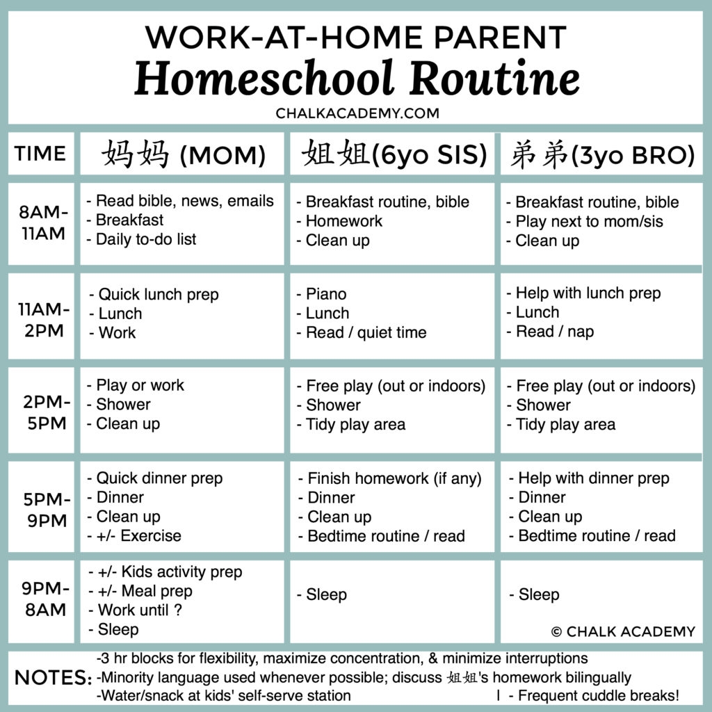 Work At Home Bilingual Homeschool Schedule With Kids