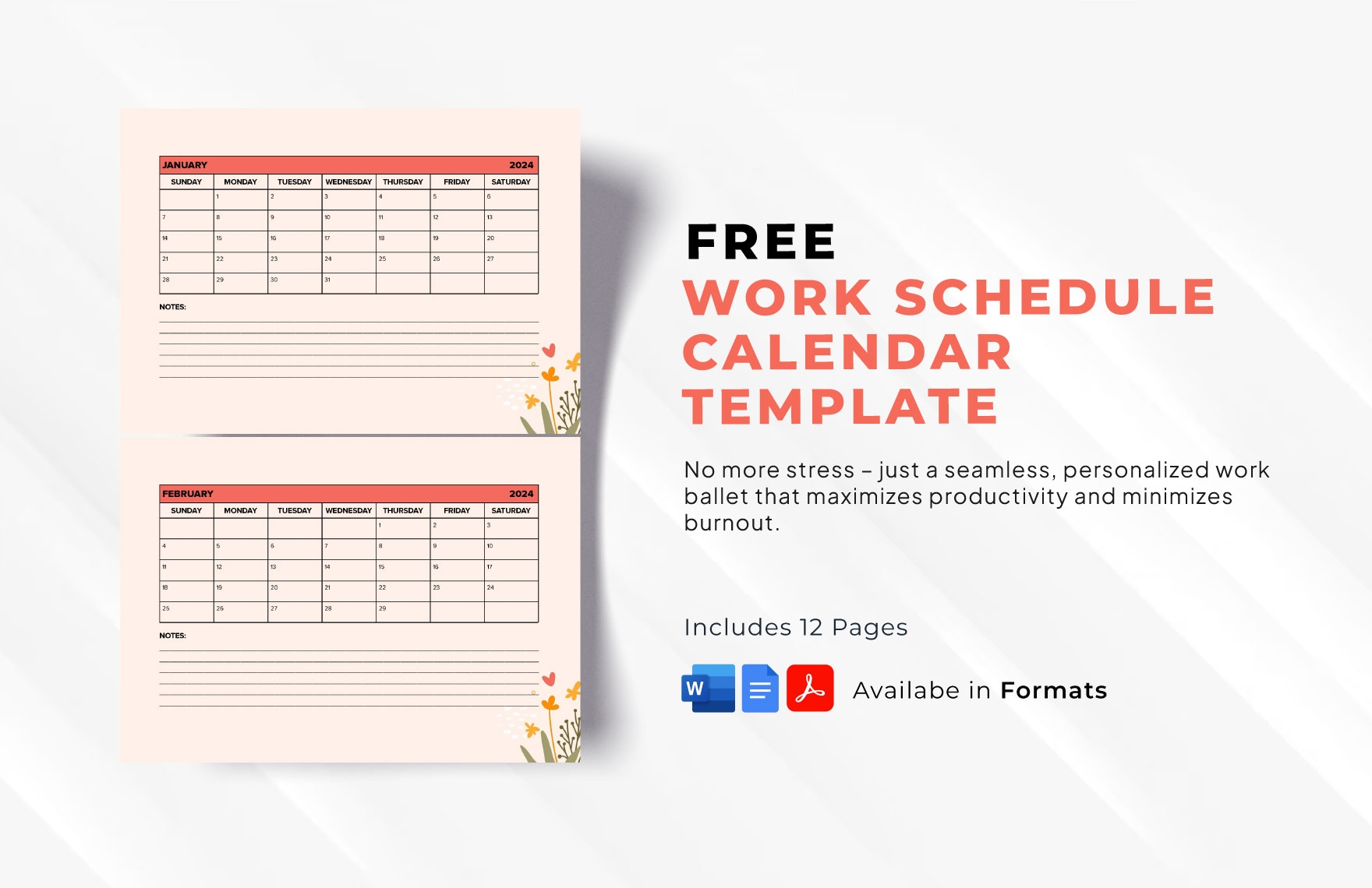 Work Schedule Calendar Template In PDF Word Google Docs Download Template