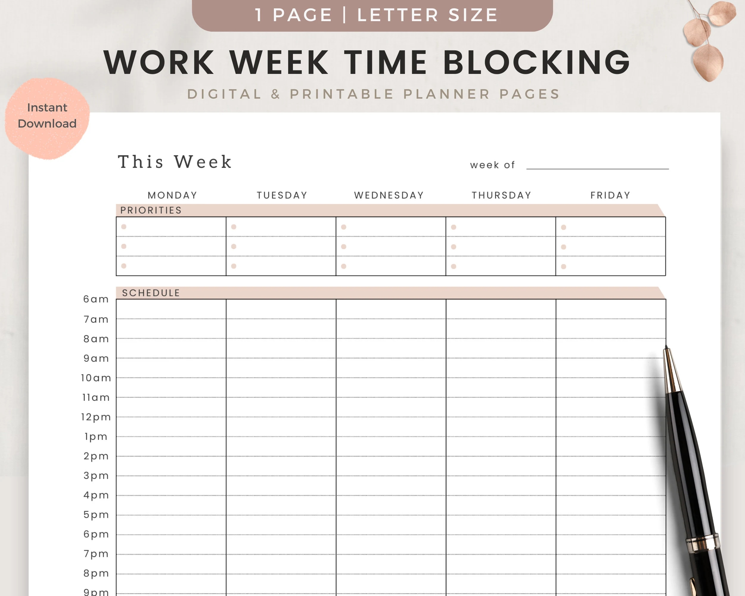 Free Printable Work Week Schedule