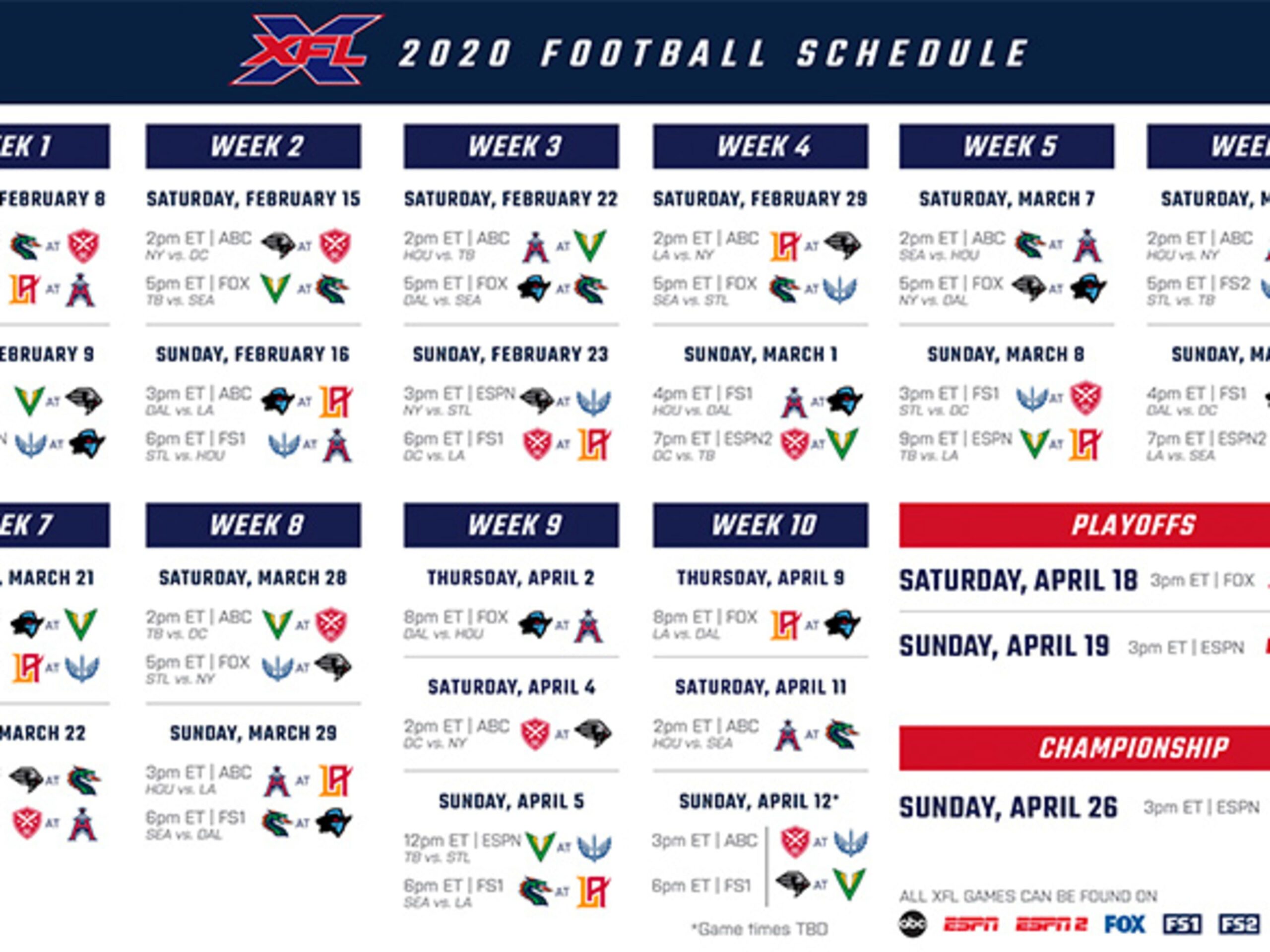 Printable Nfl Football Weekly Schedule
