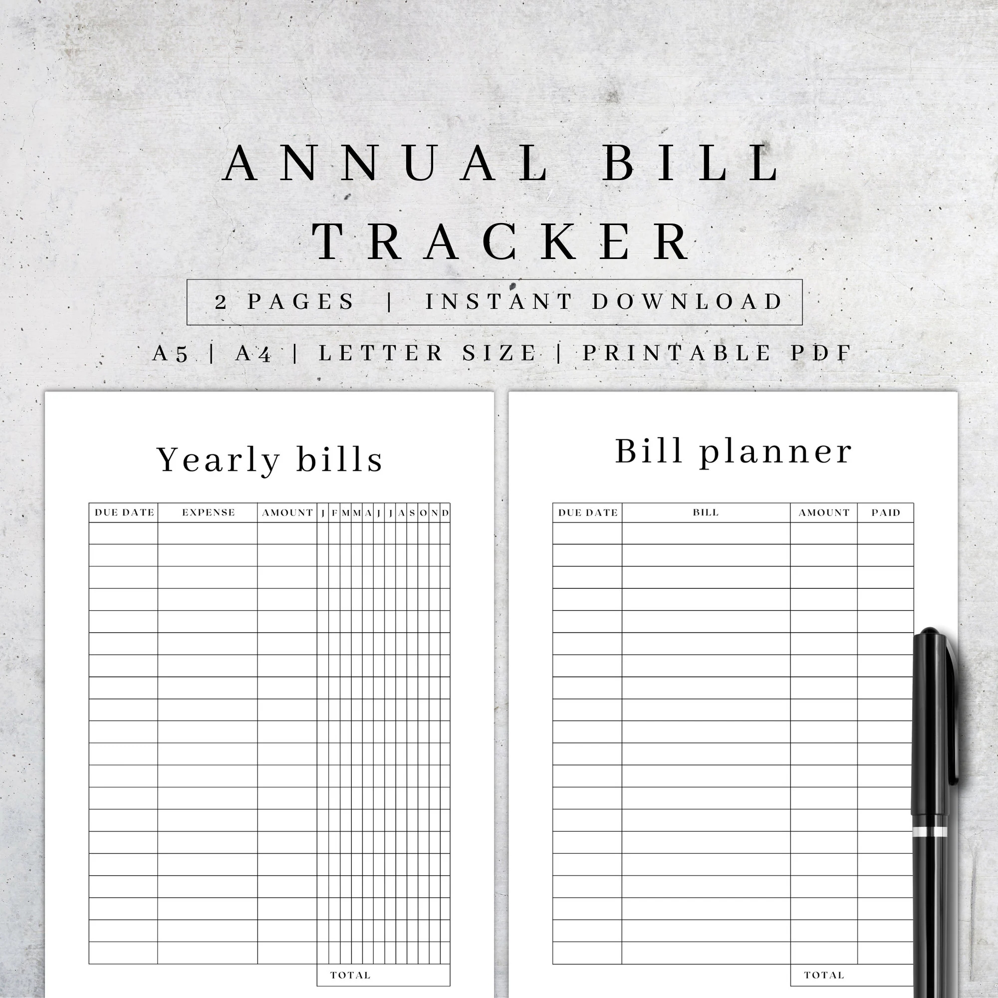 Yearly Bill Tracker Printable Annual Bill Planner Bill Payment Checklist Bill Log PDF Expense Tracker Digital Budget Planner A5 A4 Etsy