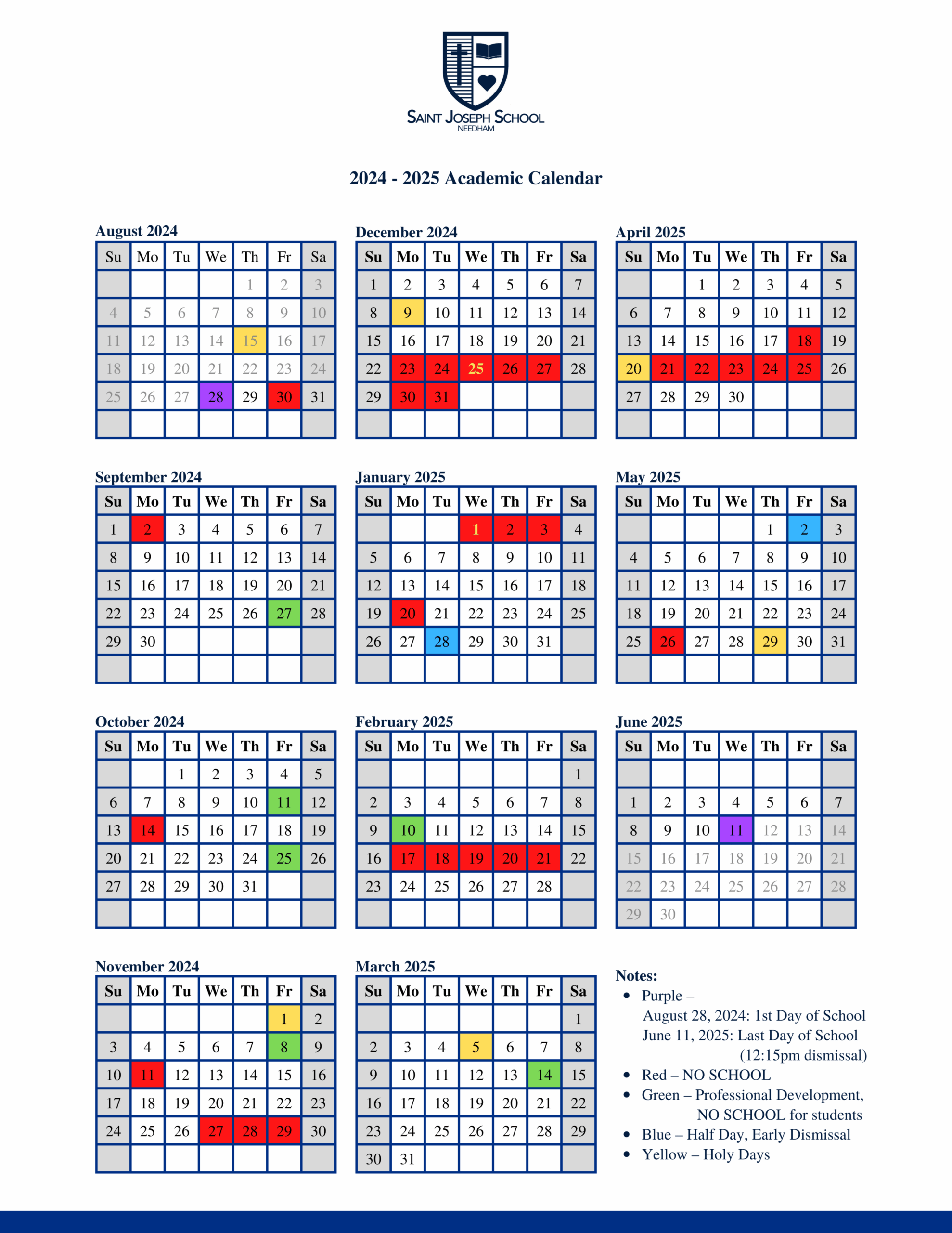 2024 2025 Academic Calendar St Joseph