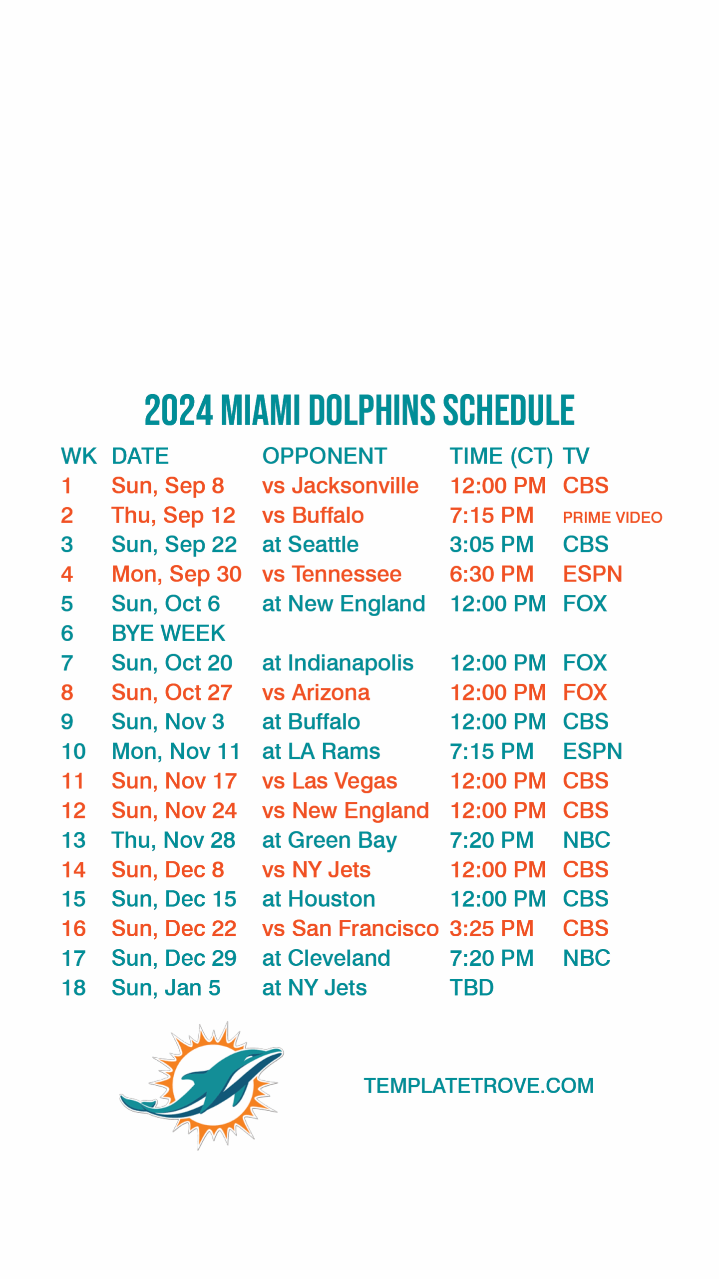 Printable Miami Dolphins Schedule 2024 2025
