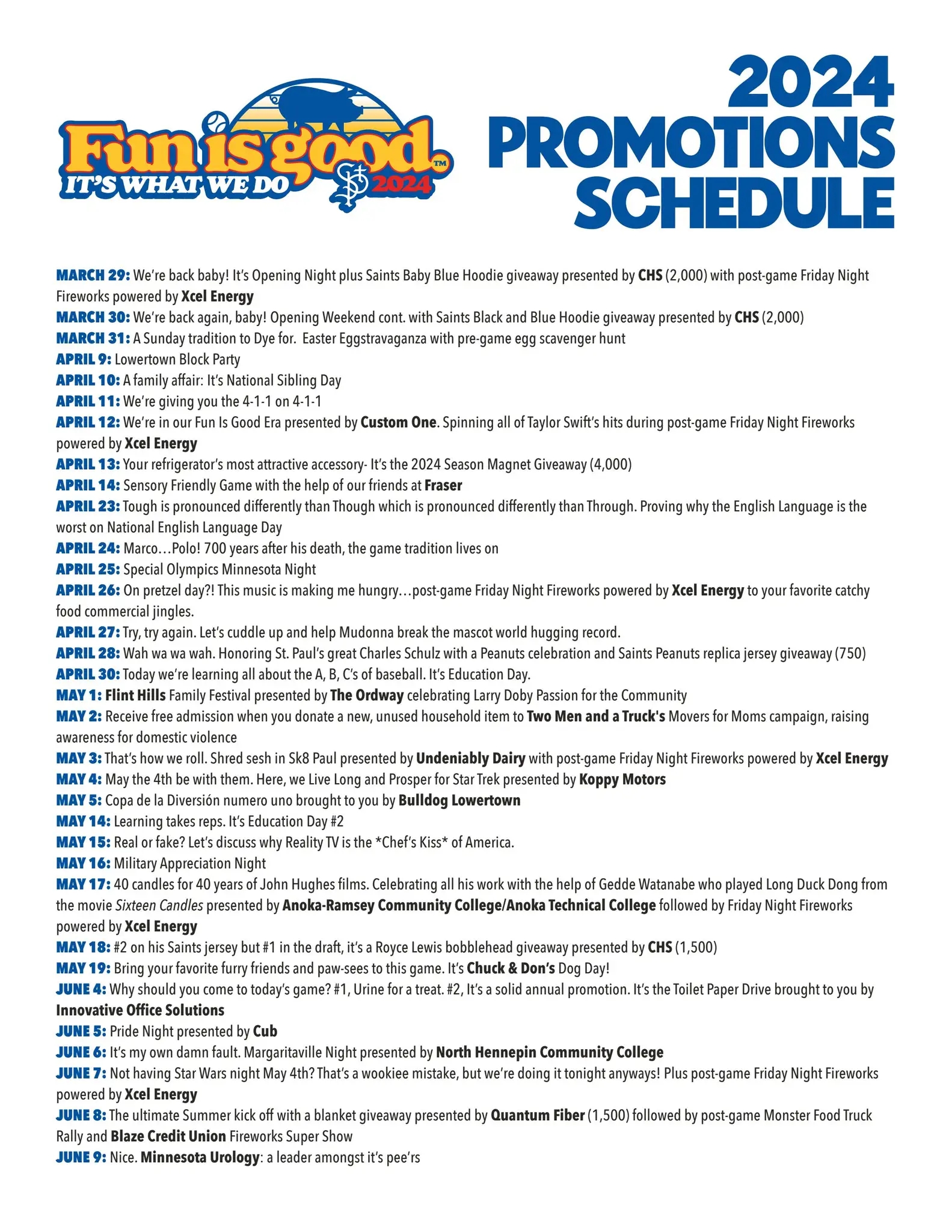 2024 Printable Promotions Schedule By Stpaulsaints Issuu