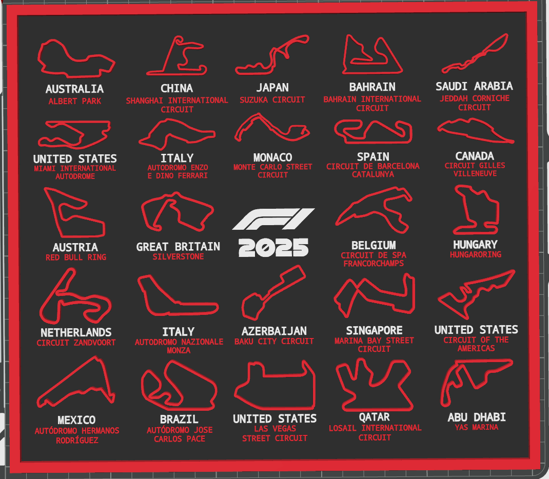 2025 Formula 1 Calendar By Tridimprints MakerWorld Download Free 3D Models