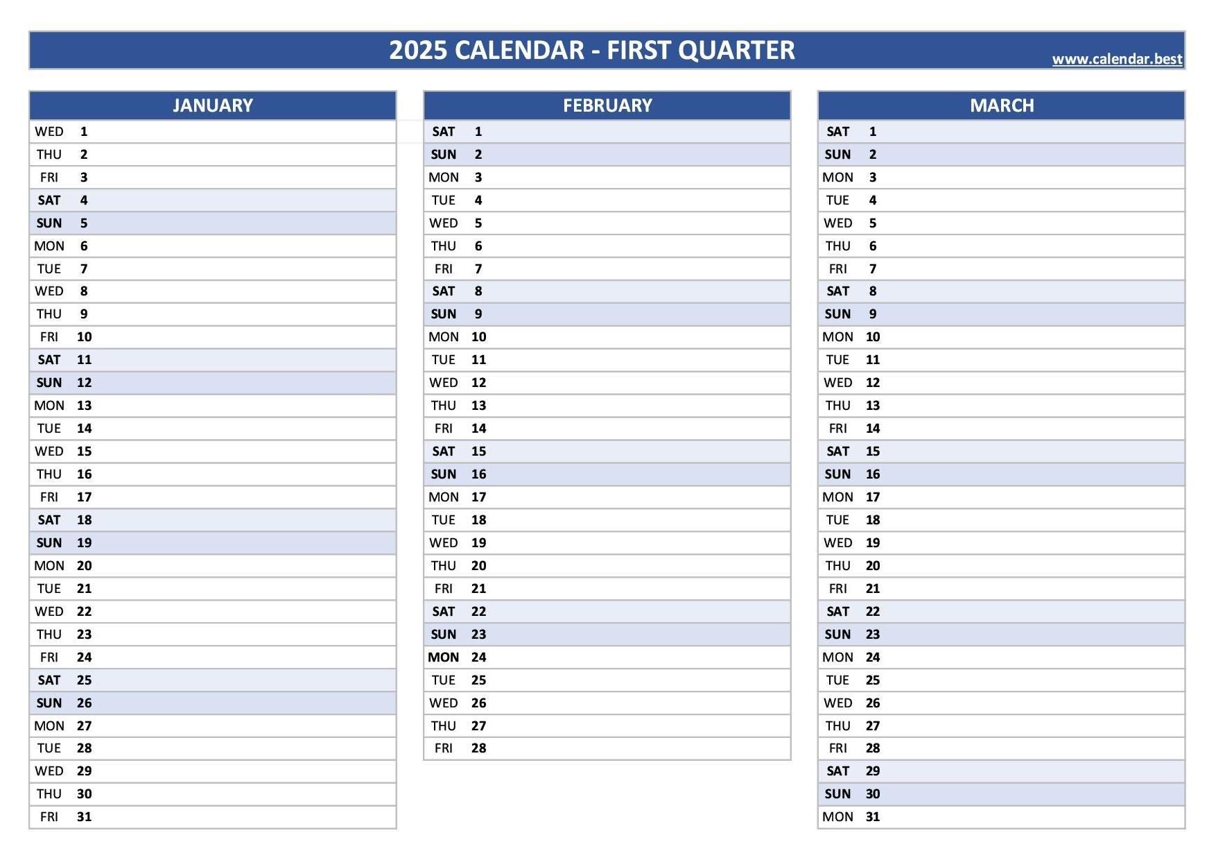 2025 Quarterly Calendar To Print