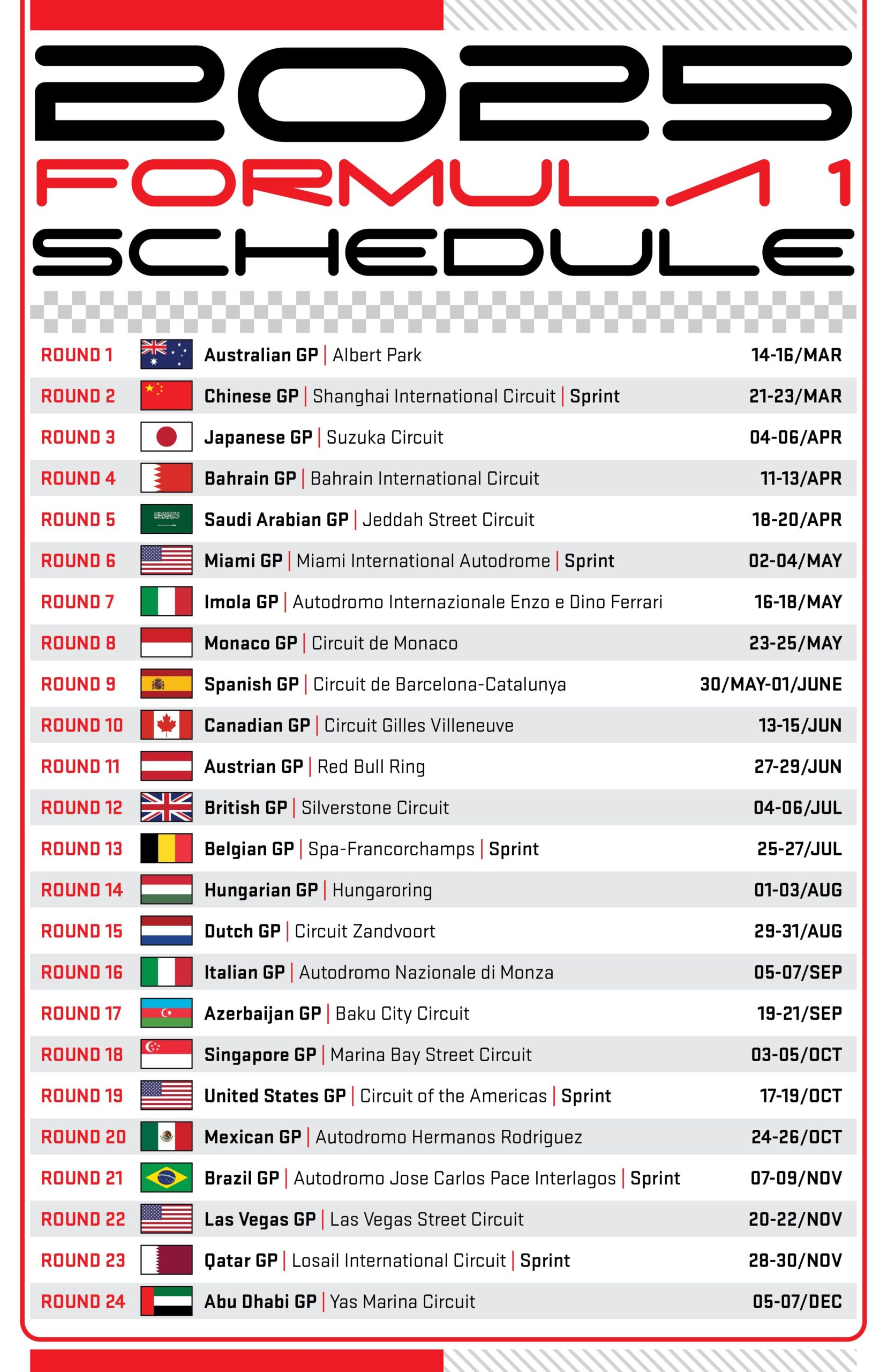 2025 Schedule Poster R formula1