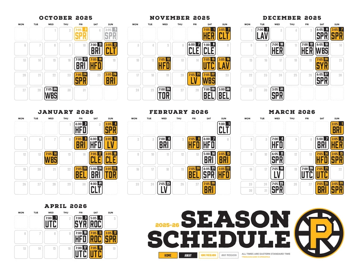 AHL ANNOUNCES PROVIDENCE BRUINS SCHEDULE FOR 2025 26 SEASON Providence Bruins
