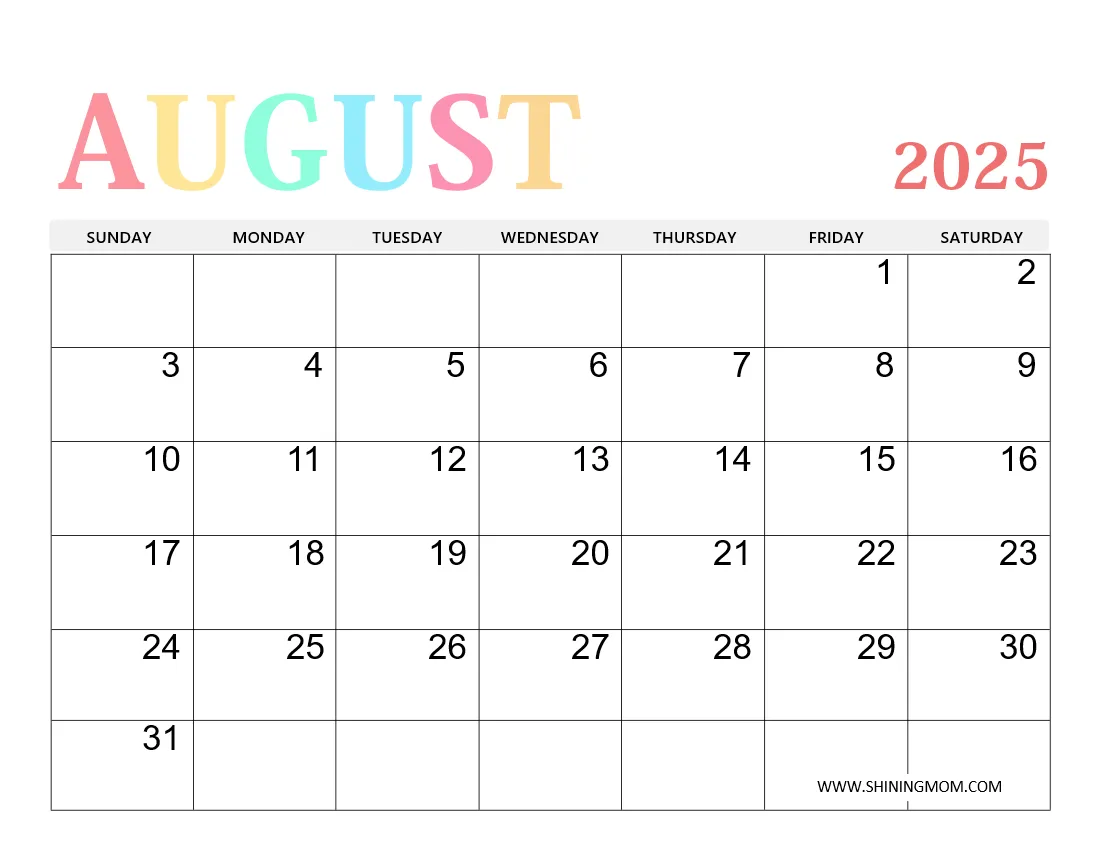 August 2025 Calendar 60 Awesome Free Printables 