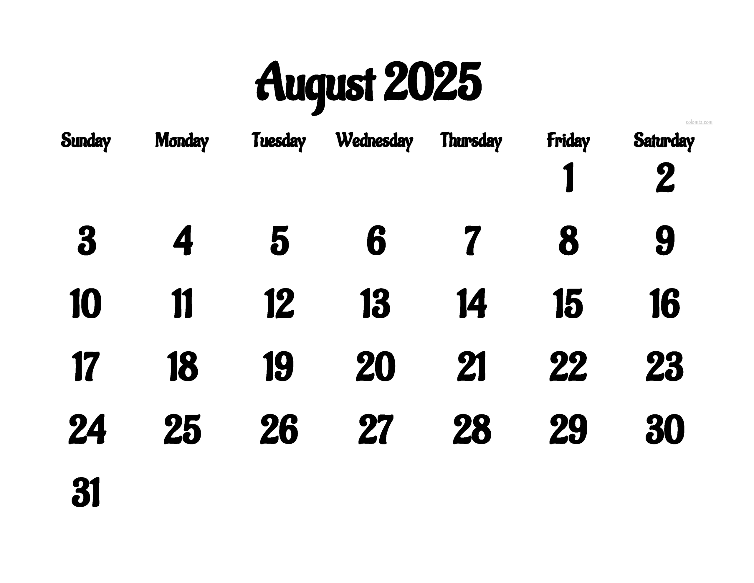 August 2025 Calendar Free Printable PDF XLS And PNG Www colomio