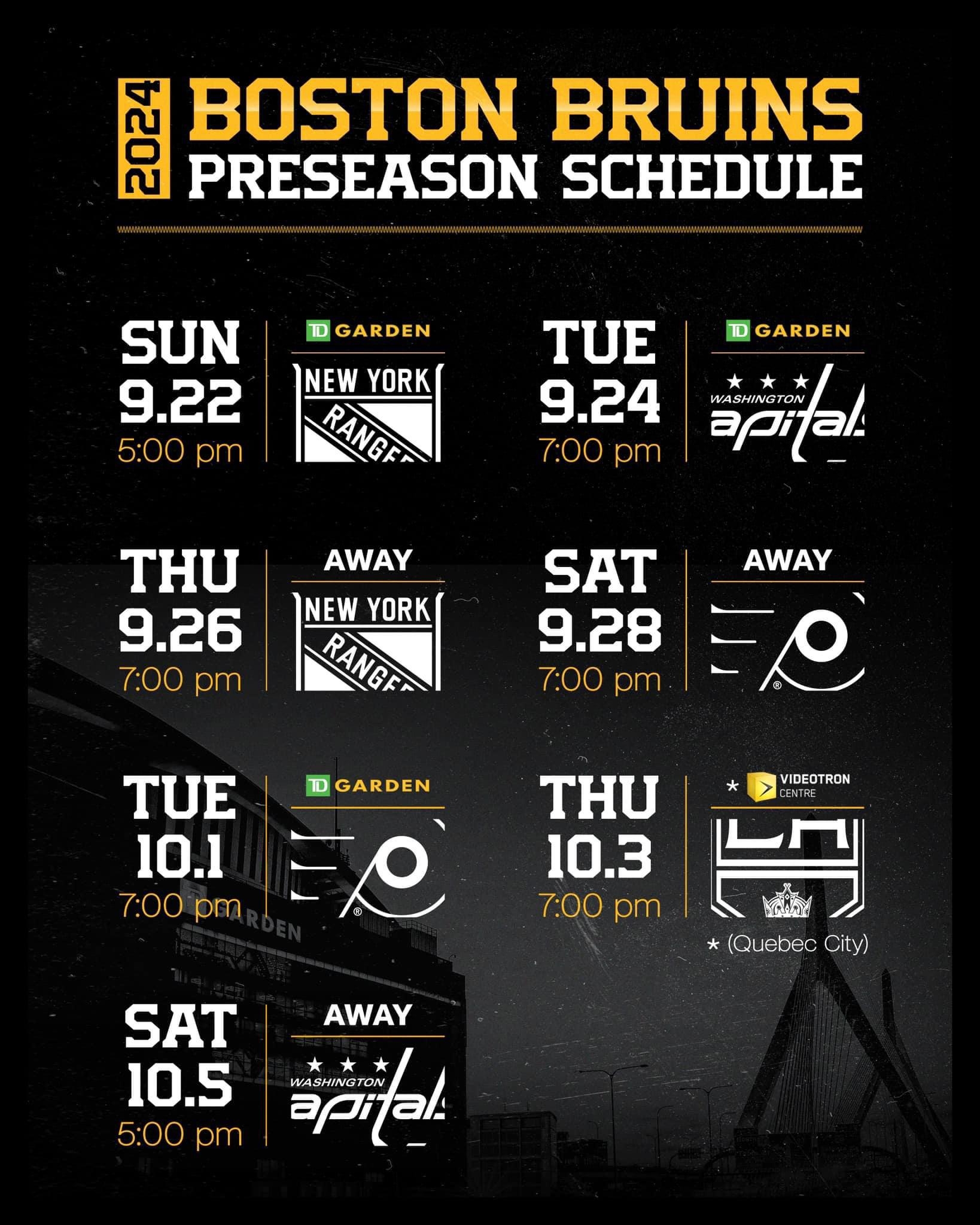 Bruins Preseason Schedule Released R BostonBruins