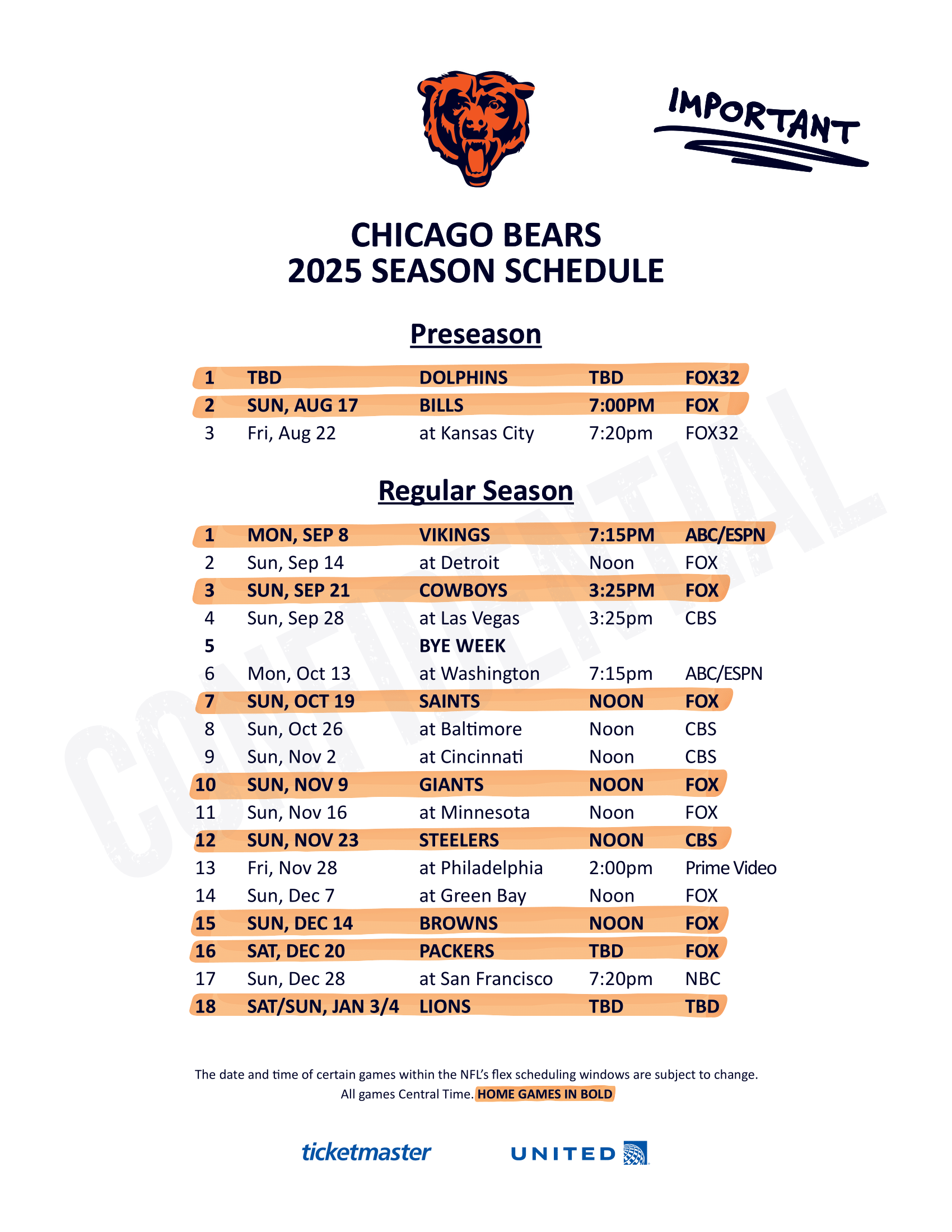 Chicago Bears Release 2025 Schedule