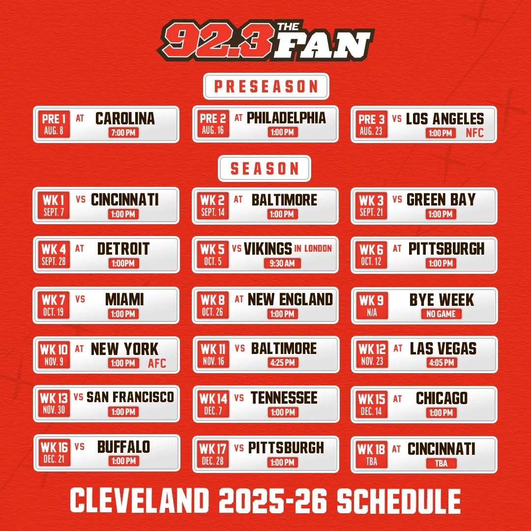 Cleveland Browns 2025 Season Schedule Announced