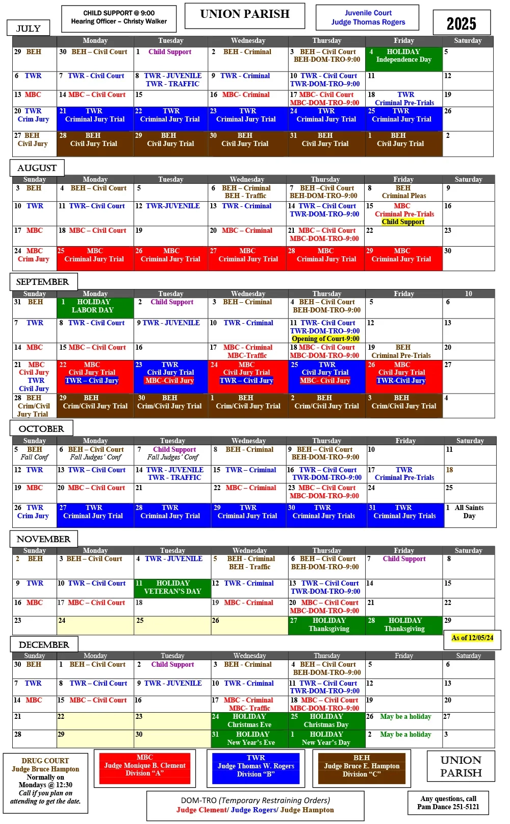Court Calendar Union Parish Clerk Of Court