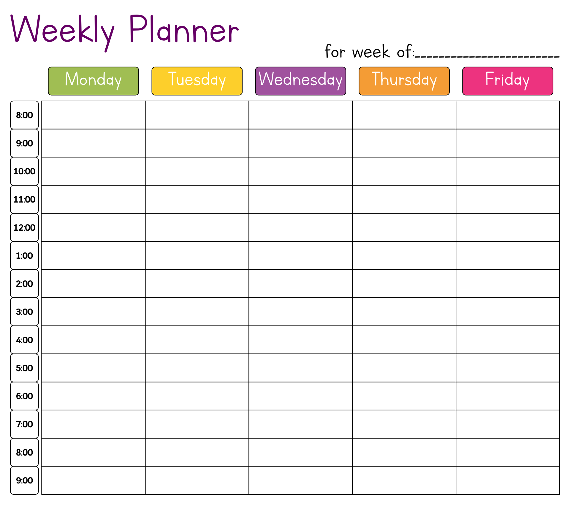 Hourly Schedule Free Printable