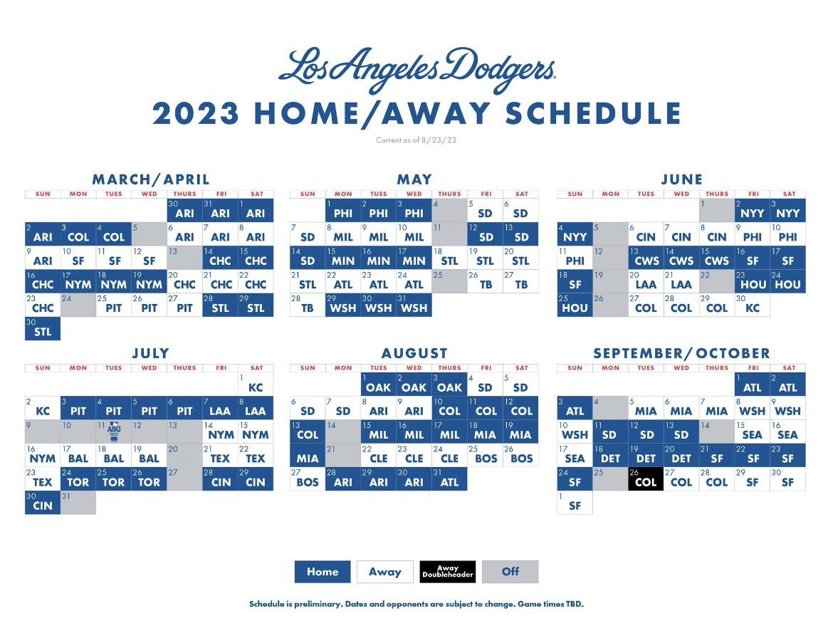 Full Schedule For The 2023 Season R Dodgers