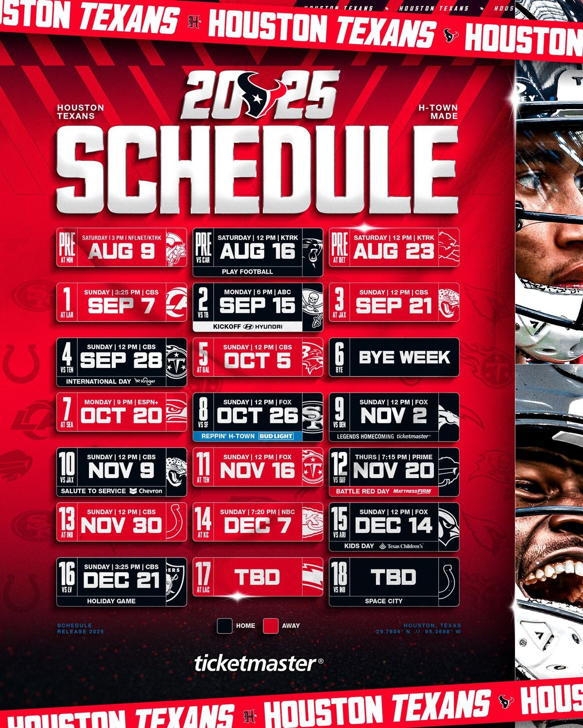 Houston Texans Release 2025 Season Schedule Battle Red Blog