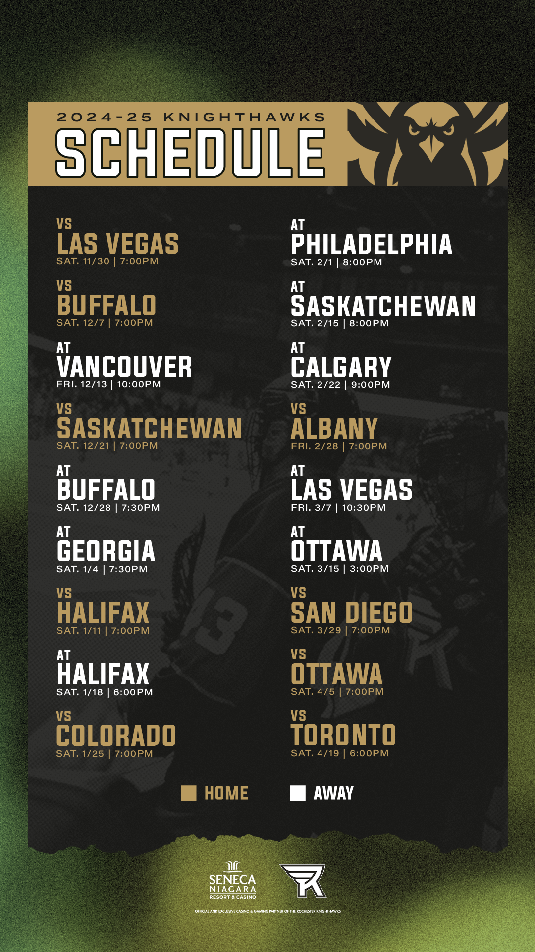 KNIGHTHAWKS ANNOUNCE 2024 25 SCHEDULE Rochester Knighthawks Rochesterknighthawks