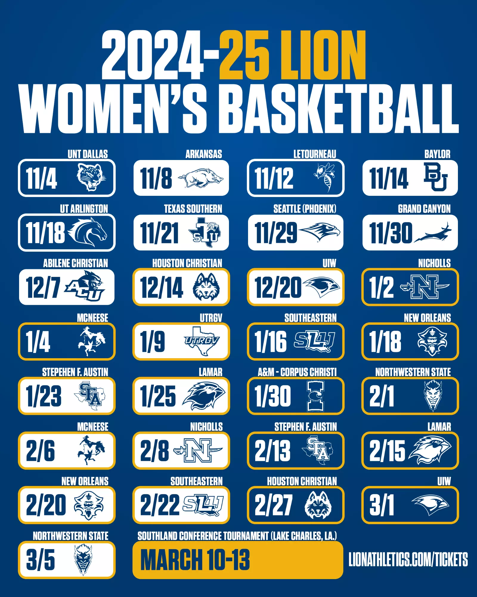 Lion Women s Basketball Releases 2024 25 Schedule Tickets On Sale Now East Texas A M University Athletics