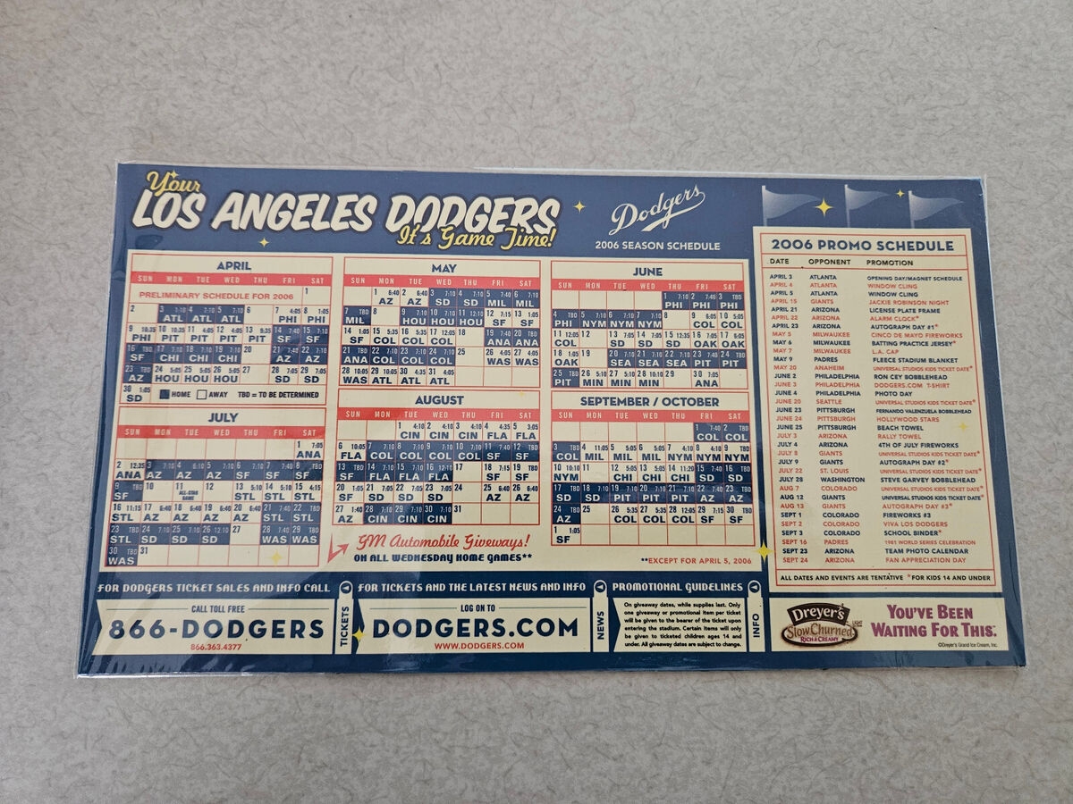 Los Angeles Dodgers Baseball Magnet Vintage Sports Schedules For Sale EBay