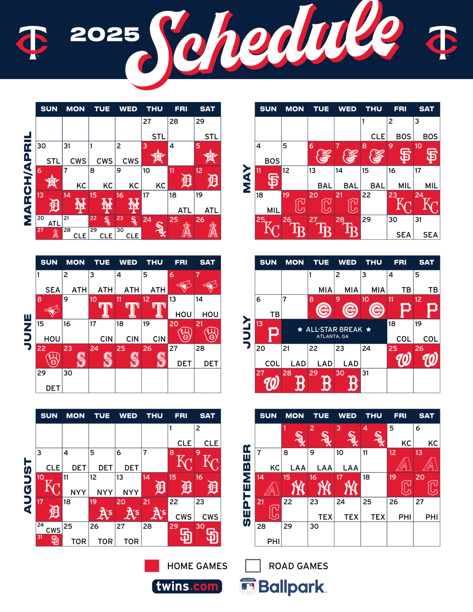 Minnesota Twins On X Your First Look At The 2025 Printable Schedule Https t co wEqkTrXvZD X