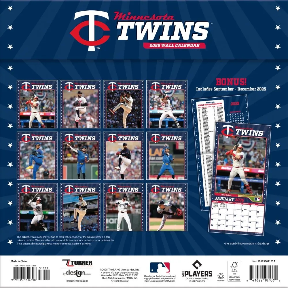 MLB Minnesota Twins 2026 Wall Calendar Calendars