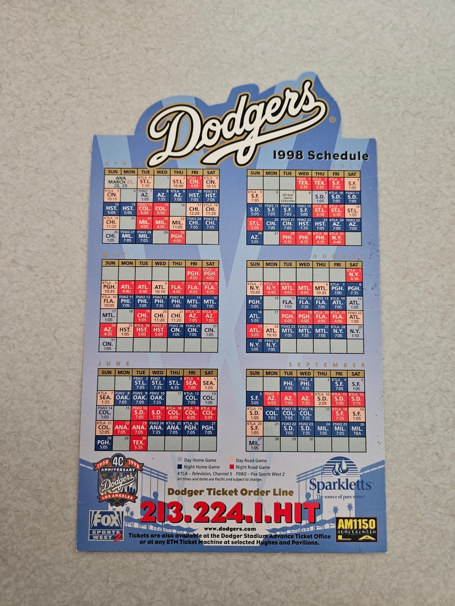 MS20 Los Angeles Dodgers 1998 MLB Baseball Magnet Schedule Sparkletts EBay