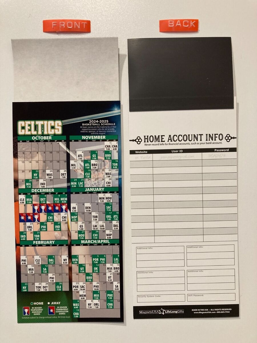 NBA 2024 25 BOSTON CELTICS MAGNET SCHEDULE TEAMS DATES TIMES NEW EBay
