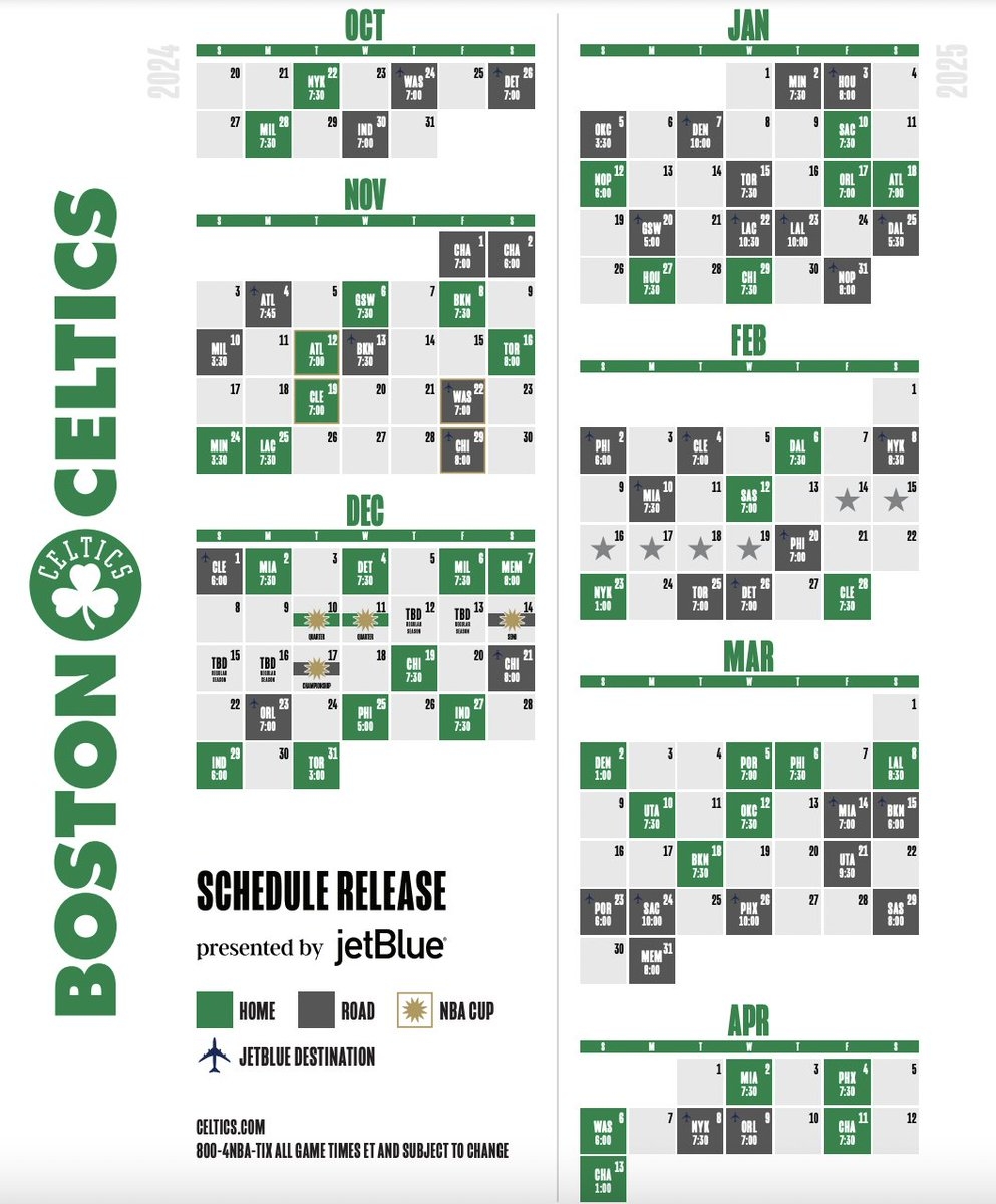 Noa Dalzell On X Here s The Full Celtics Schedule For The 2024 25 Season Https t co r45PMwR9n4 X