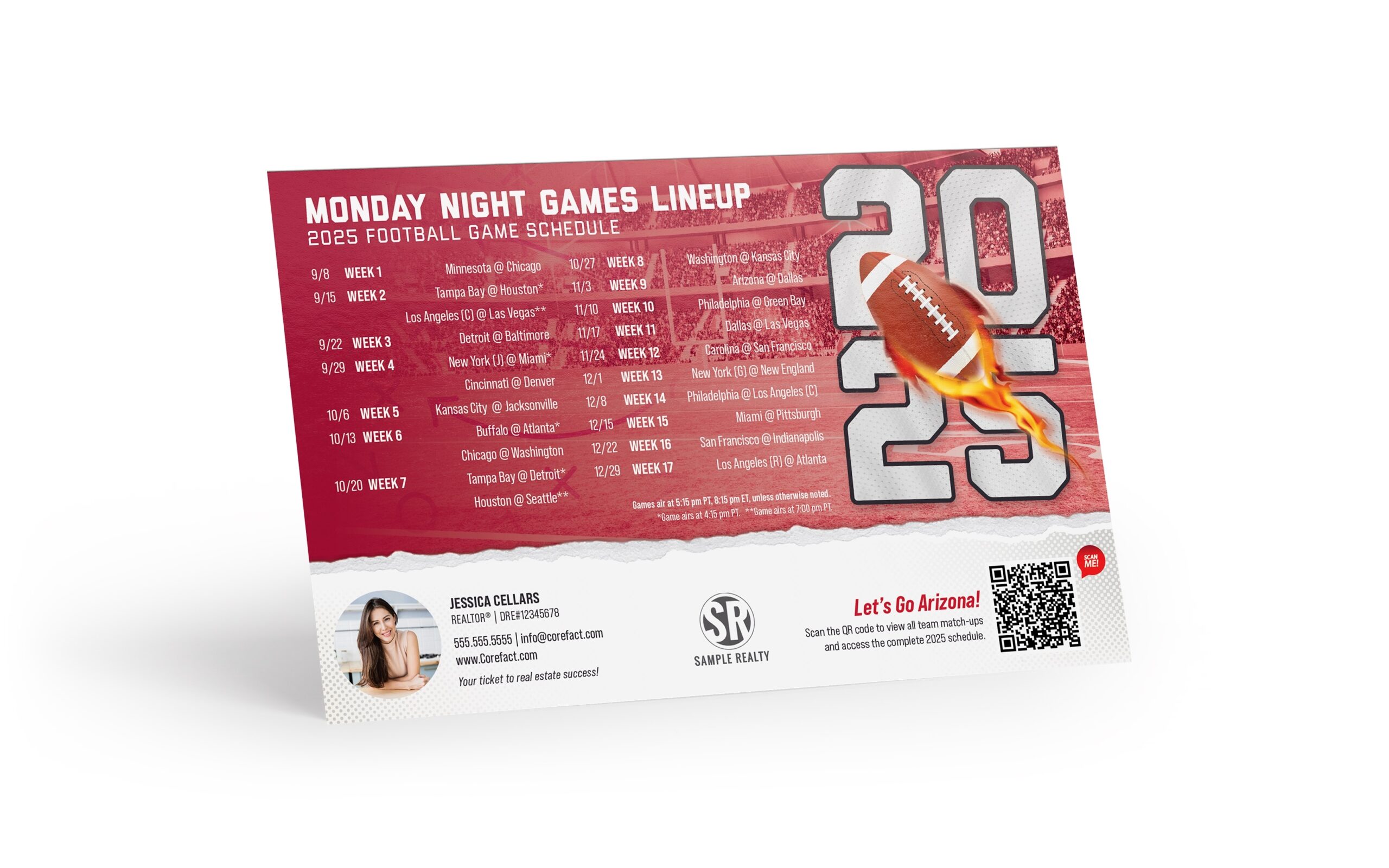 Personalized 2025 Football Schedule Postcards For Real Estate Agents Corefact