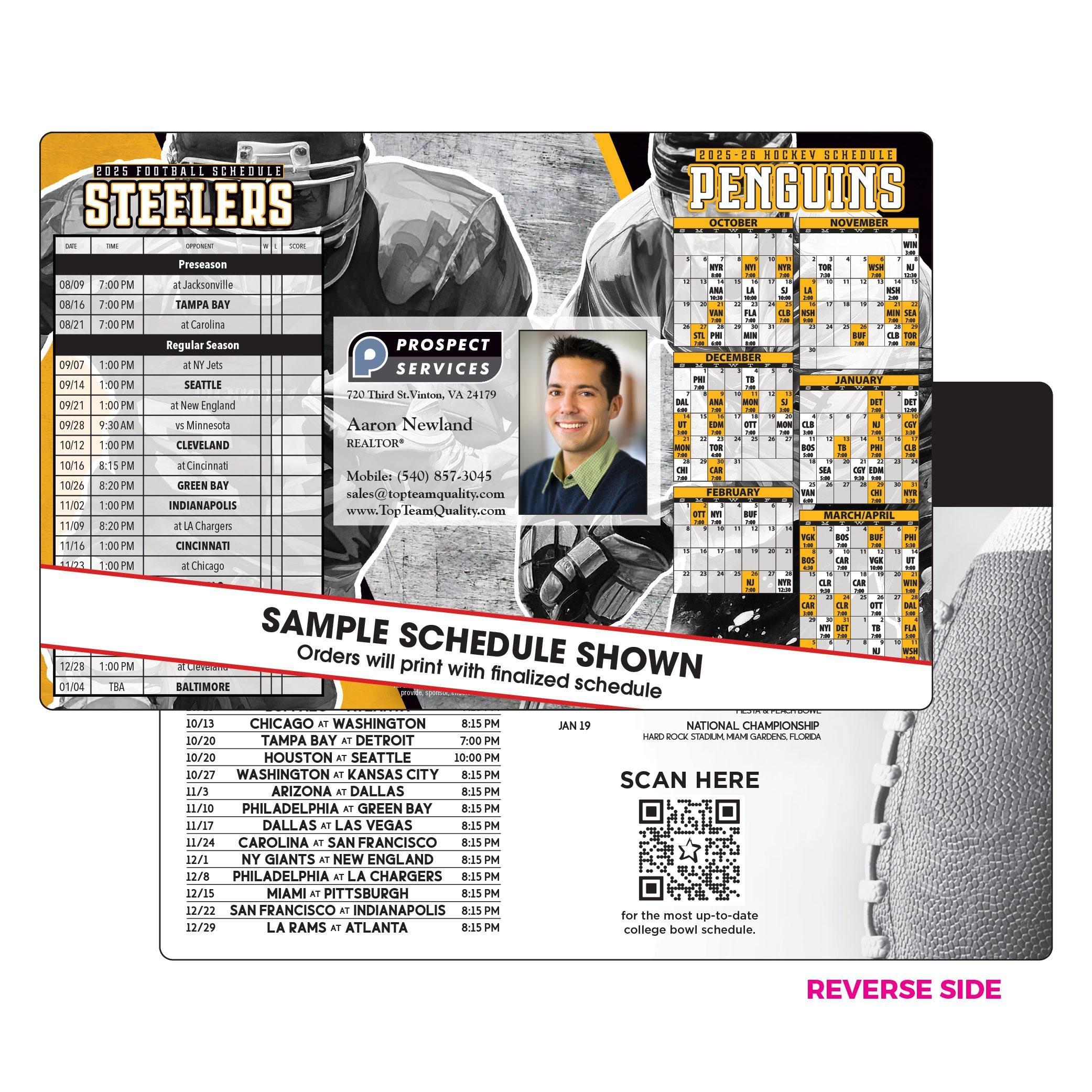 Pittsburgh Football Hockey Jumbo Magnetic Schedule Steelers Penguins