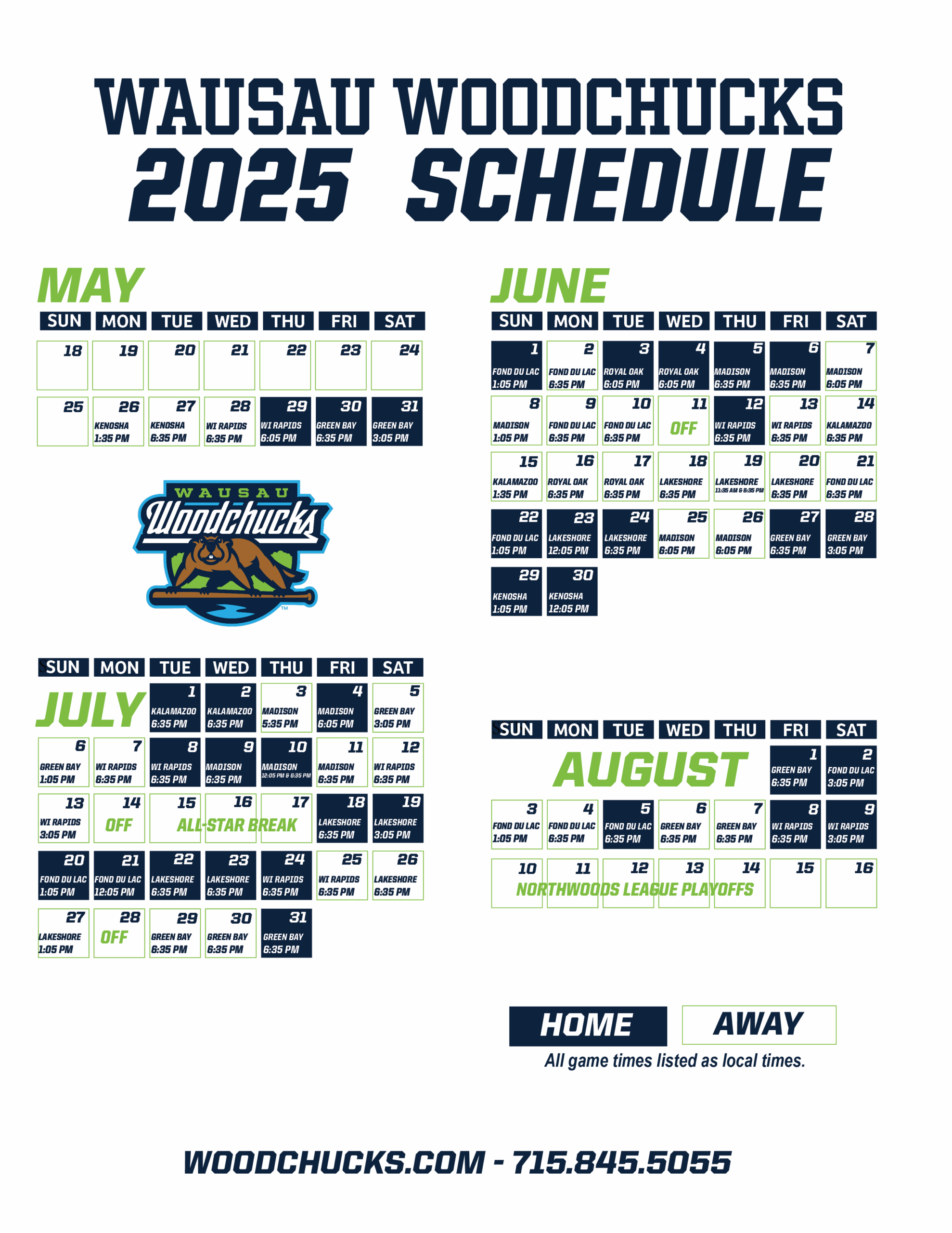 Printable 2025 Schedule Wausau Woodchucks