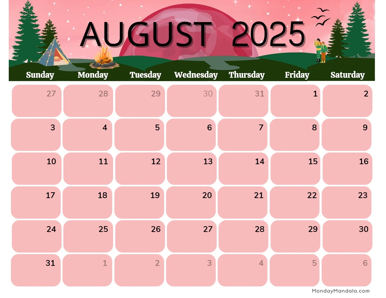 Printable August Schedule 2025