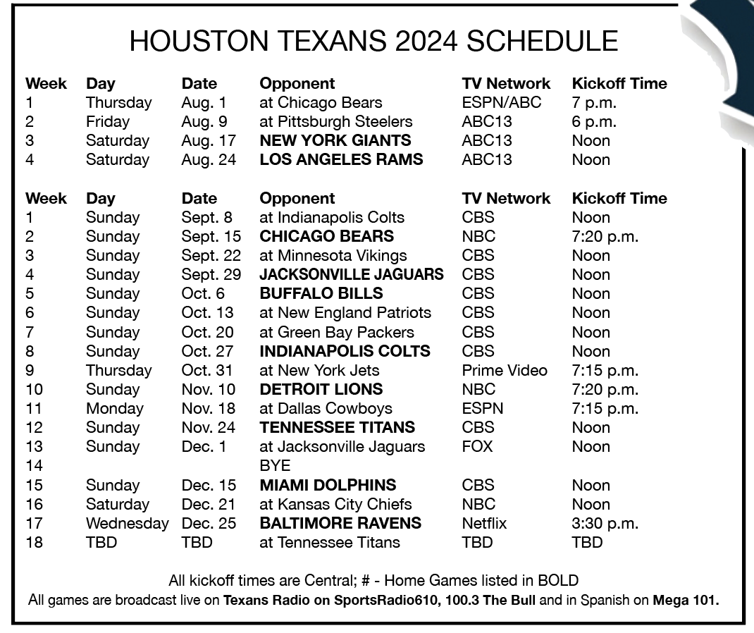 Texans Schedule 2024 2025 Printable